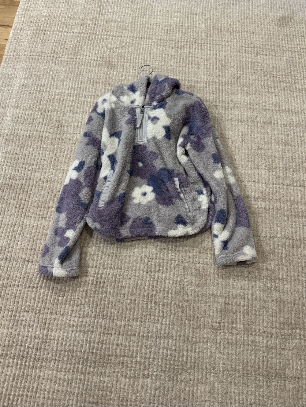 abercrombie kids Plush Floral Half-Zip Hoodie - Gray & Purple